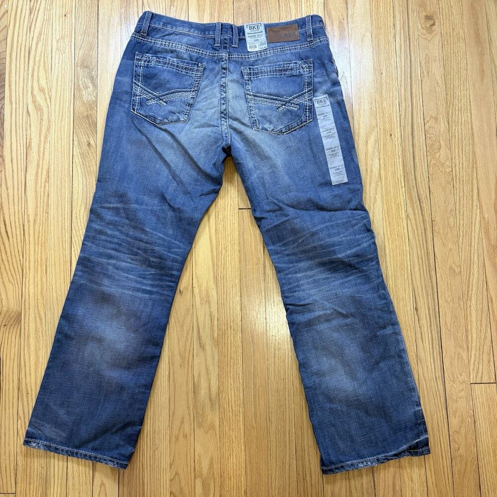 NWT BKE Men's Size 38 Distressed Derek Relaxed Boot Denim Blue Jeans Cowboy